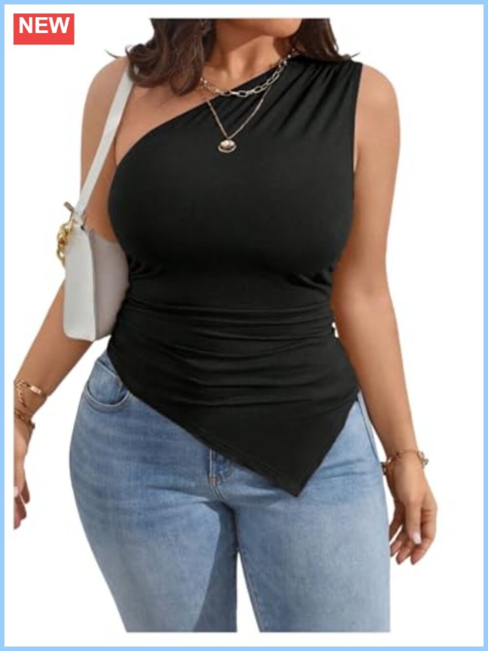 Plus Size One Shoulder Asymmetrical Sleeveless Tank Top